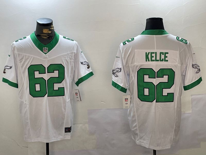 Men Philadelphia Eagles #62 Kelce White Three generation 2024 Nike Limited NFL Jersey style 1